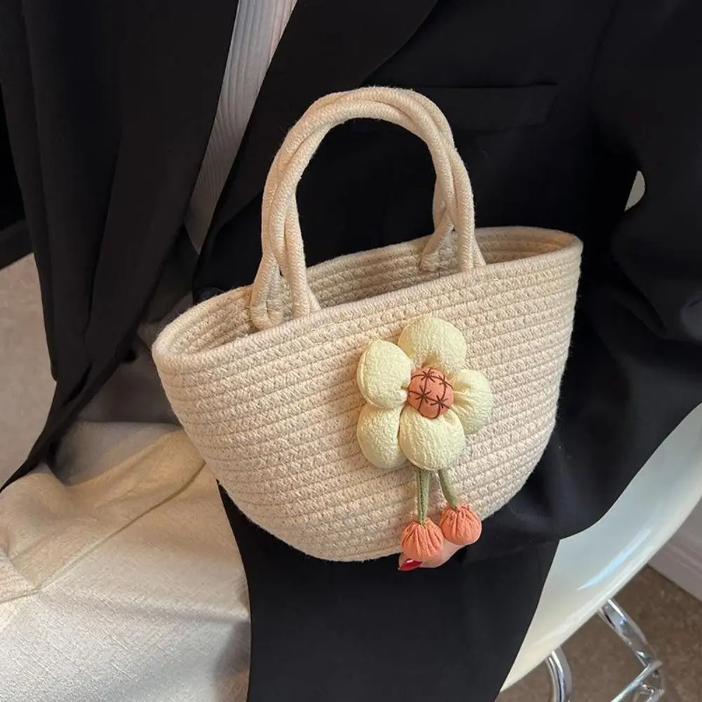 

Shopping Bag Grocery Handbags Stereoscopic Flower Large Capacity Tote Bag Women Handbag Korean Bag Shoulder Bag Woven Rope Bag