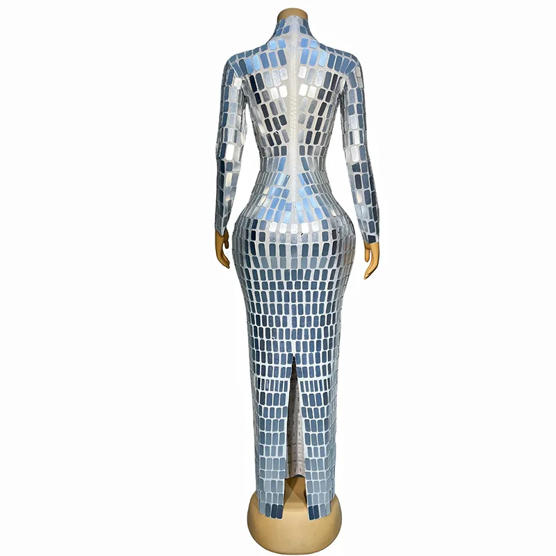 กระจกเงินวันเกิดรุ่น Walk Show จัดเลี้ยงชุดยาว Vestido Luxo Festa Vestidos Para Mujer Stage Performance Dresses