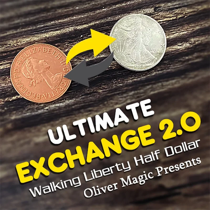Ultimate Exchange 2.0 เดิน Liberty Half Dollar Magic Tricks เปลี่ยนเหรียญ Magia Magician Close Up Illusions Gimmick Props เกม