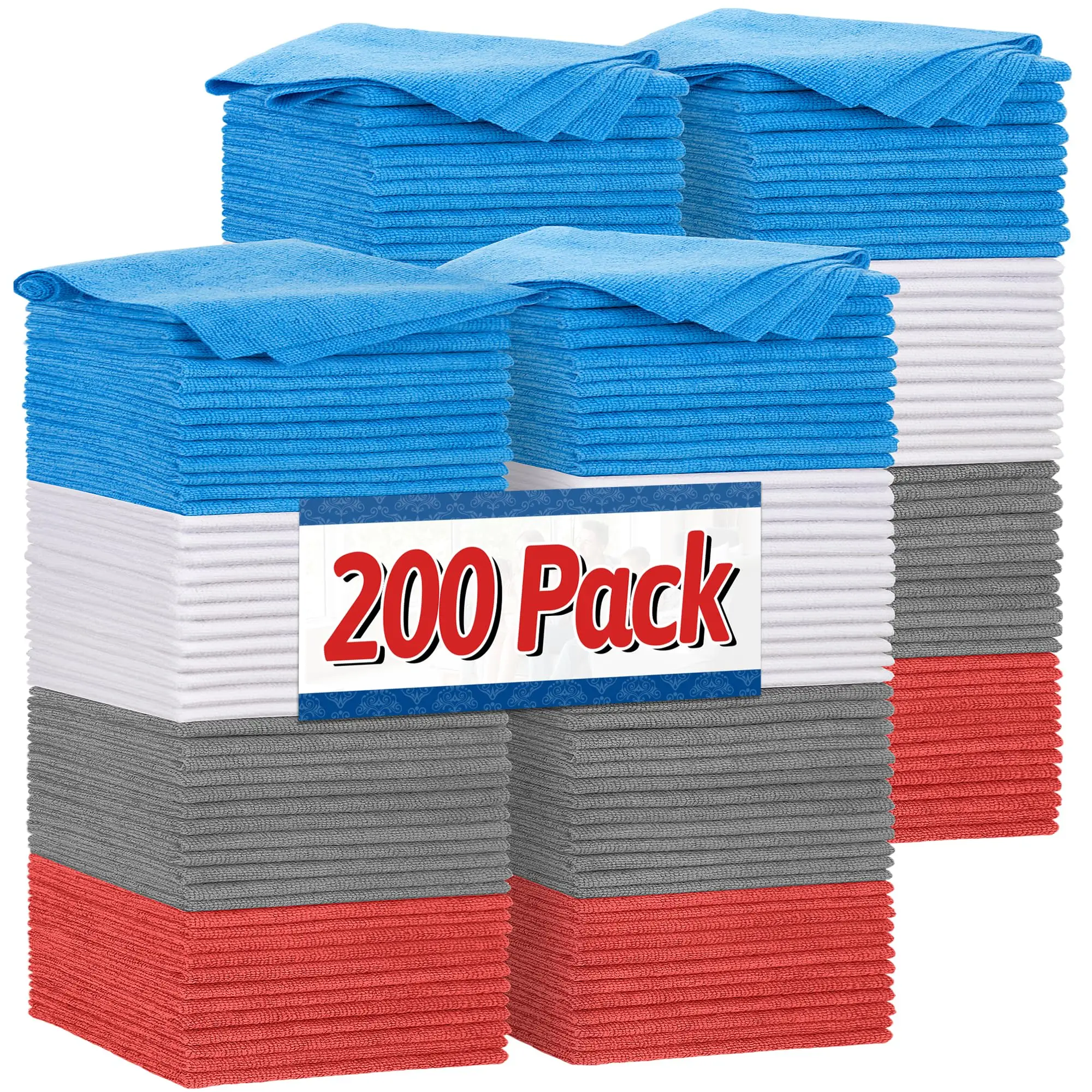

200 Pieces Microfiber Cleaning Towels 11.5x11.5 Inch Lint-Free Absorbent Rags For Auto Garage Bar And General Use