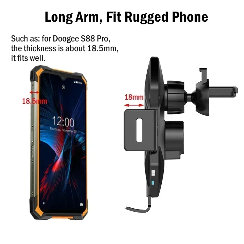 15W Fast Car Wireless Charging Stand for Ulefone Power Armor 19 19T 18 18T Ultra 14 Pro Rugged Phone Holder Wireless Car Charger