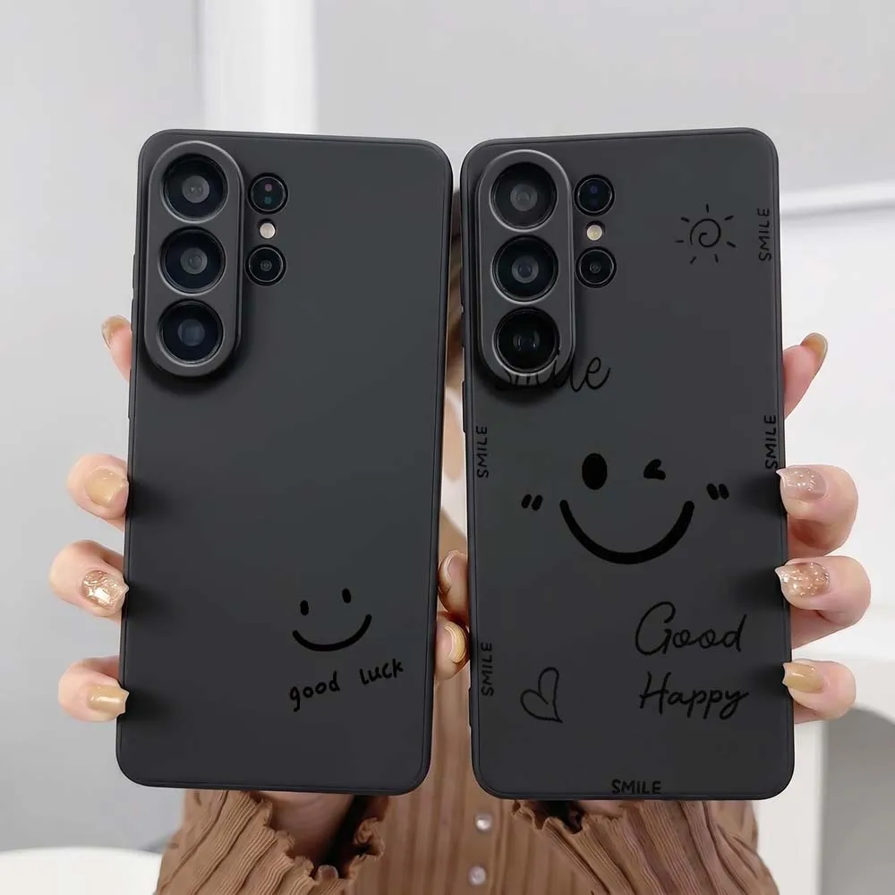 Cartoon Face Happy Art For Samsung Galaxy S26 S25 S24 S23 S22 S21 S20 Pro Edge Ultra Plus FE 5G Black Cover Phone Case