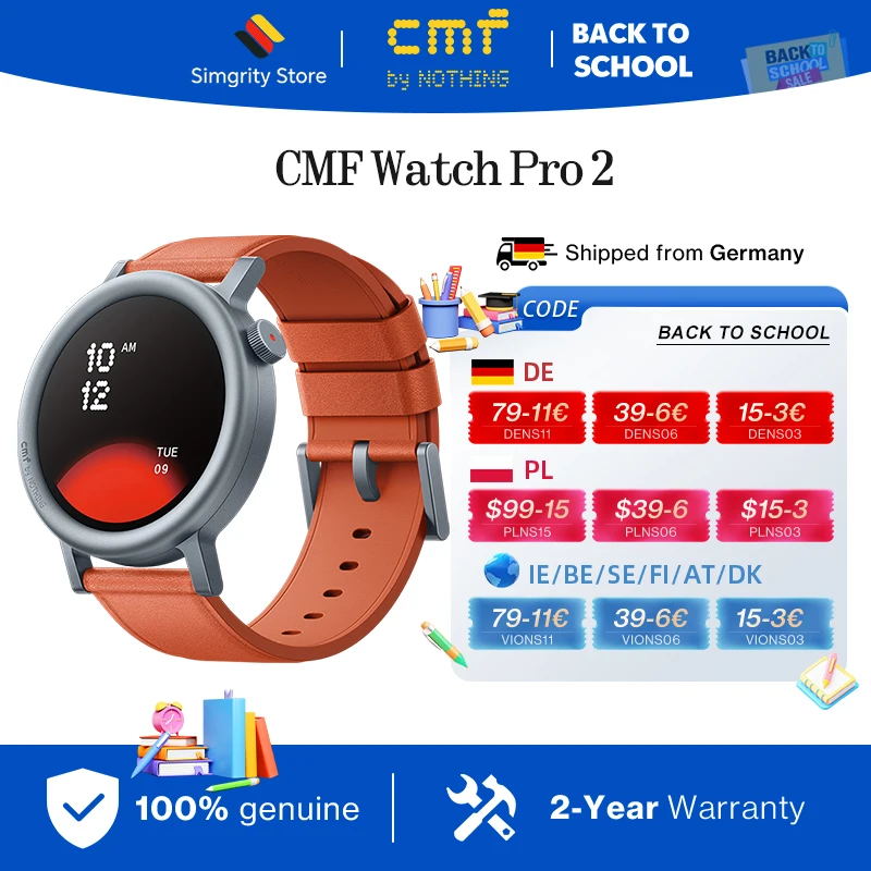 Versão Global do Smartwatch CMF Watch Pro 2, Tela AMOLED de 1.32", Bluetooth 5.3 com Redução de Ruído por IA, GPS, CMF by Nothingwatch Pro 2