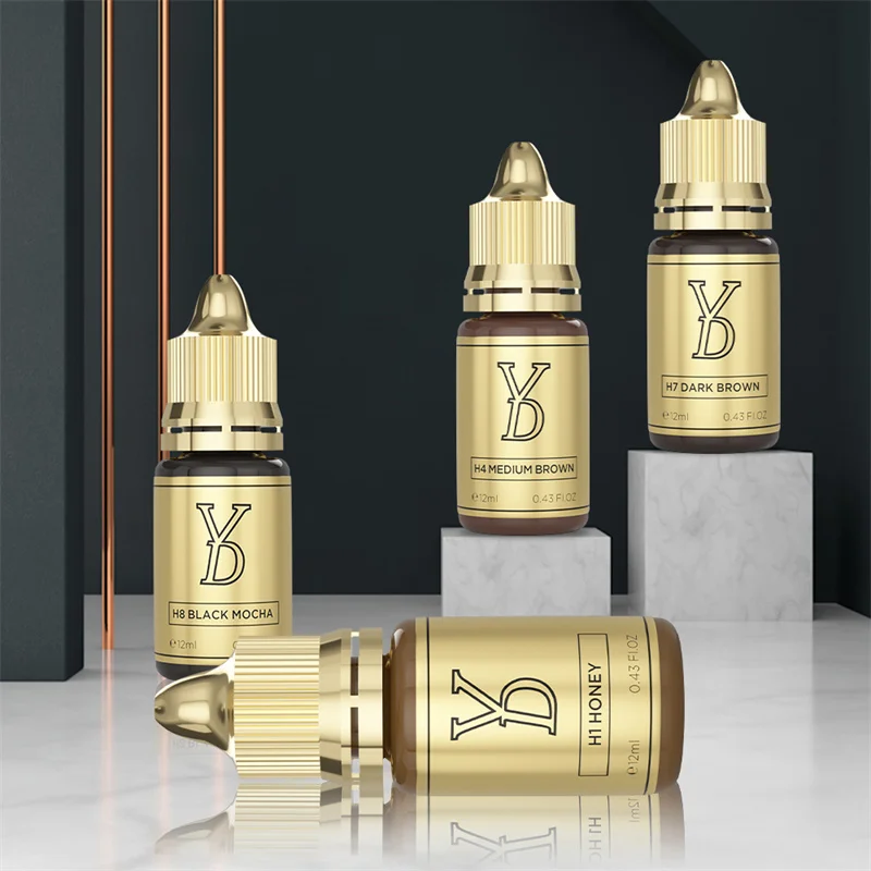 YD 12ML Hybrid Eyebrow Tattoo Ink Semi Permanent Makeup Pigment for Microblading Shading Long Lasting Brow Colors Correction Ink