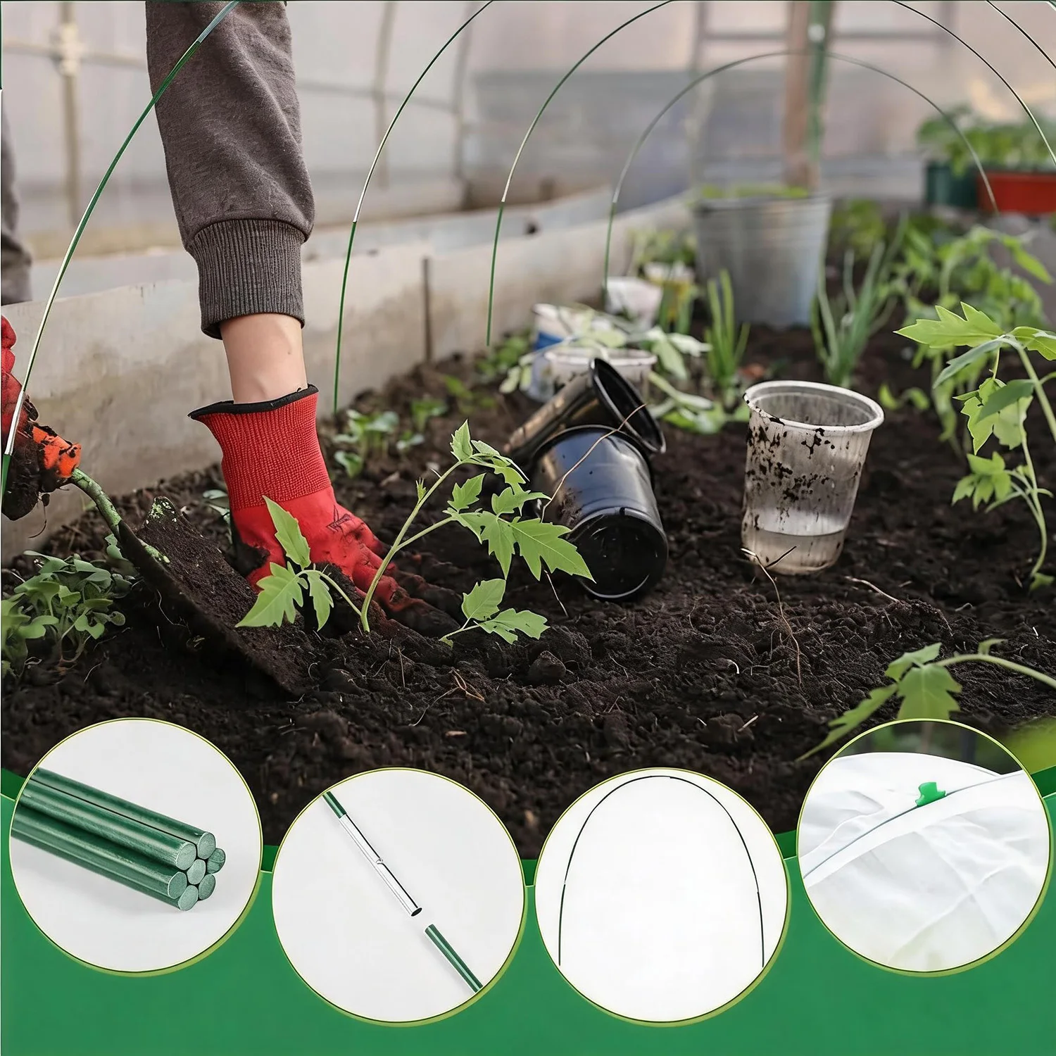 Gewächshaus-Bügel-Set, DIY Anzuchttunnel, 70 Stück Rostfreie Glasfaser-Rahmenstützstäbe für Reihenabdeckung, Schattentuch, Frostschutznetz & Pflanzenstäbe – Detail 7