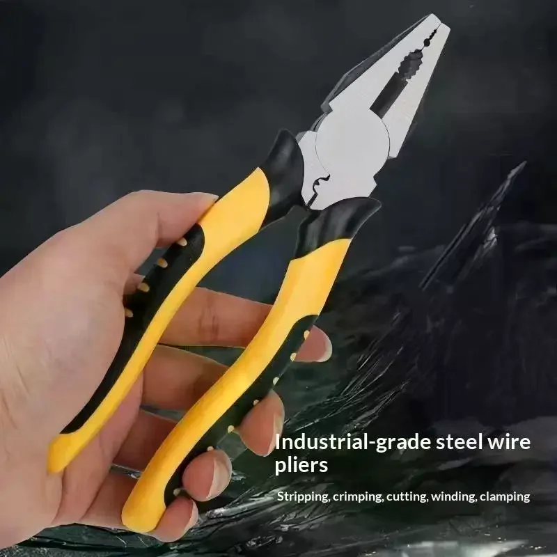 8 Inch Heavy Duty Combination Pliers Non Slip Handle Industrial Grade Durability For Home DIY Repair Projects