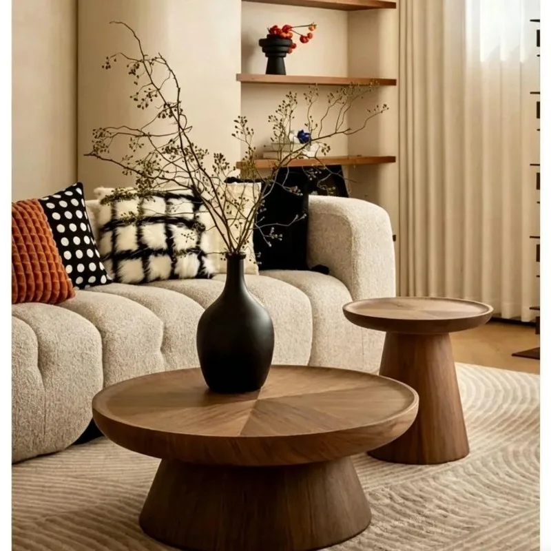coffee table combination high-end living room round designer household small apartment walnut high-end sense