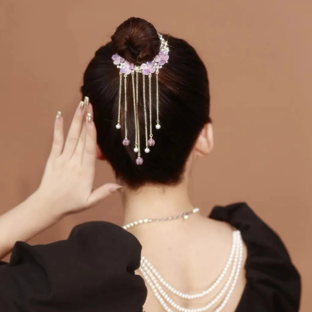 

Elegant Crystal Flower Tassel Hair Clip Stylish Ponytail Buckle for Women Hair Accessories