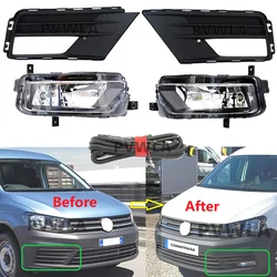 For VW Caddy 2K Facelift Maxi 2016 2017 2018 2019 2020 Front Halogen Fog Lamp Driving Lights +Grille Cover + Wire Harness