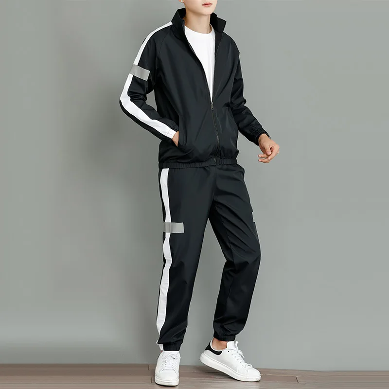 Autumn 2 Piece Sets Men Tracksuit Casual Stand Collar Contrast Color Zipper Jacket Couple Running Sport Joggers Sweatpants Suits