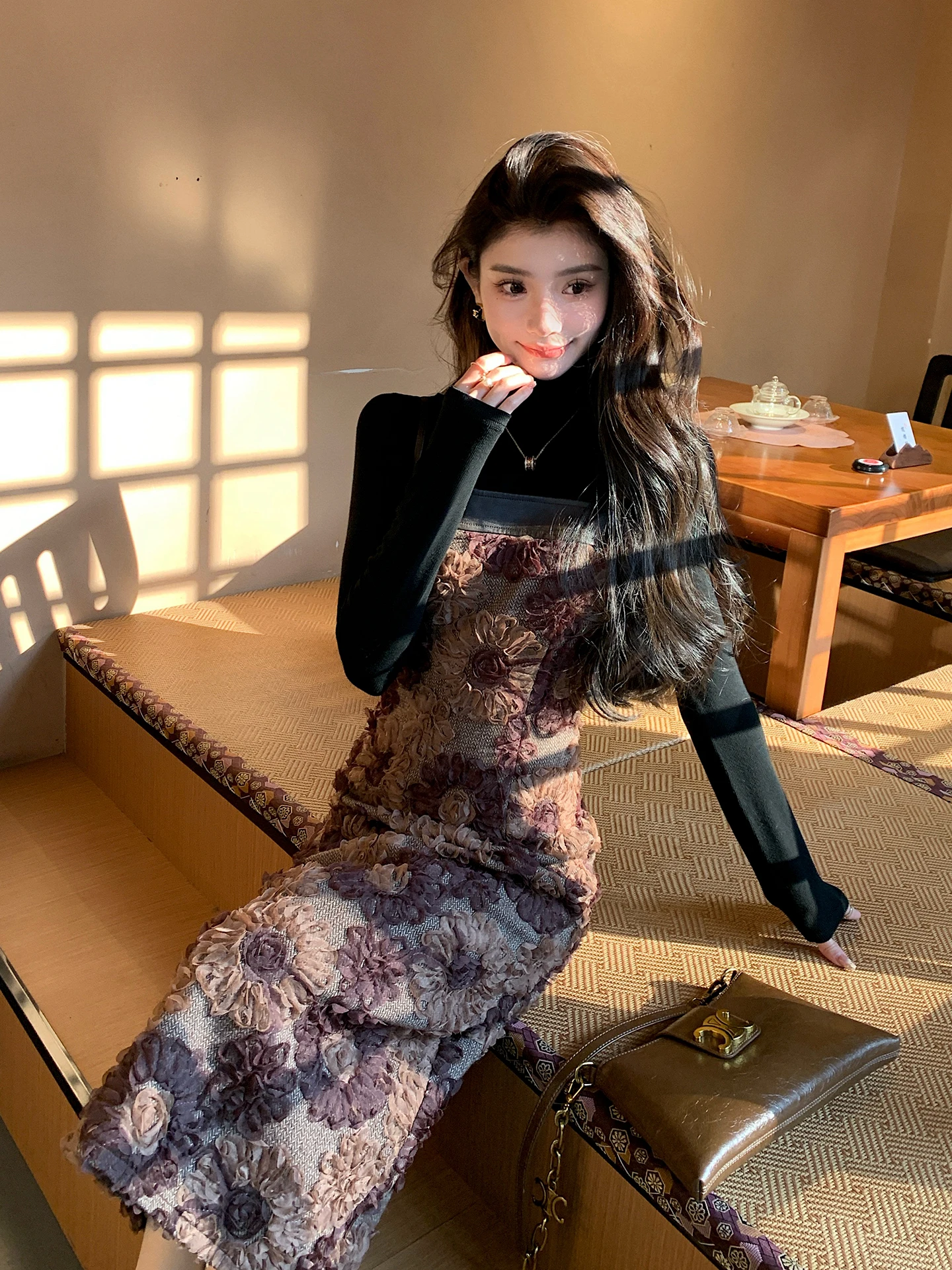 

Платье Dunliu Heavy Work в стиле ретро с кружевным цветочным принтом, приталенное, с поясом, для женщин, осенне-зимнее, с высокой талией, модель Svel