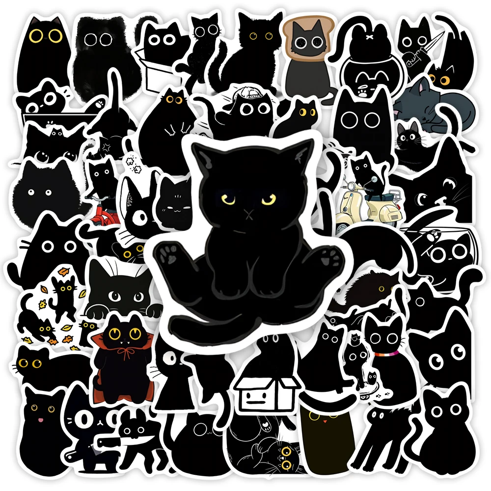 Lustige Schwarze Katzen Cartoon-Aufkleber DIY Wasserfeste Sticker für Scrapbook Tagebuch Junk Journals Laptop Handy Gepäck Flaschen Dekoration