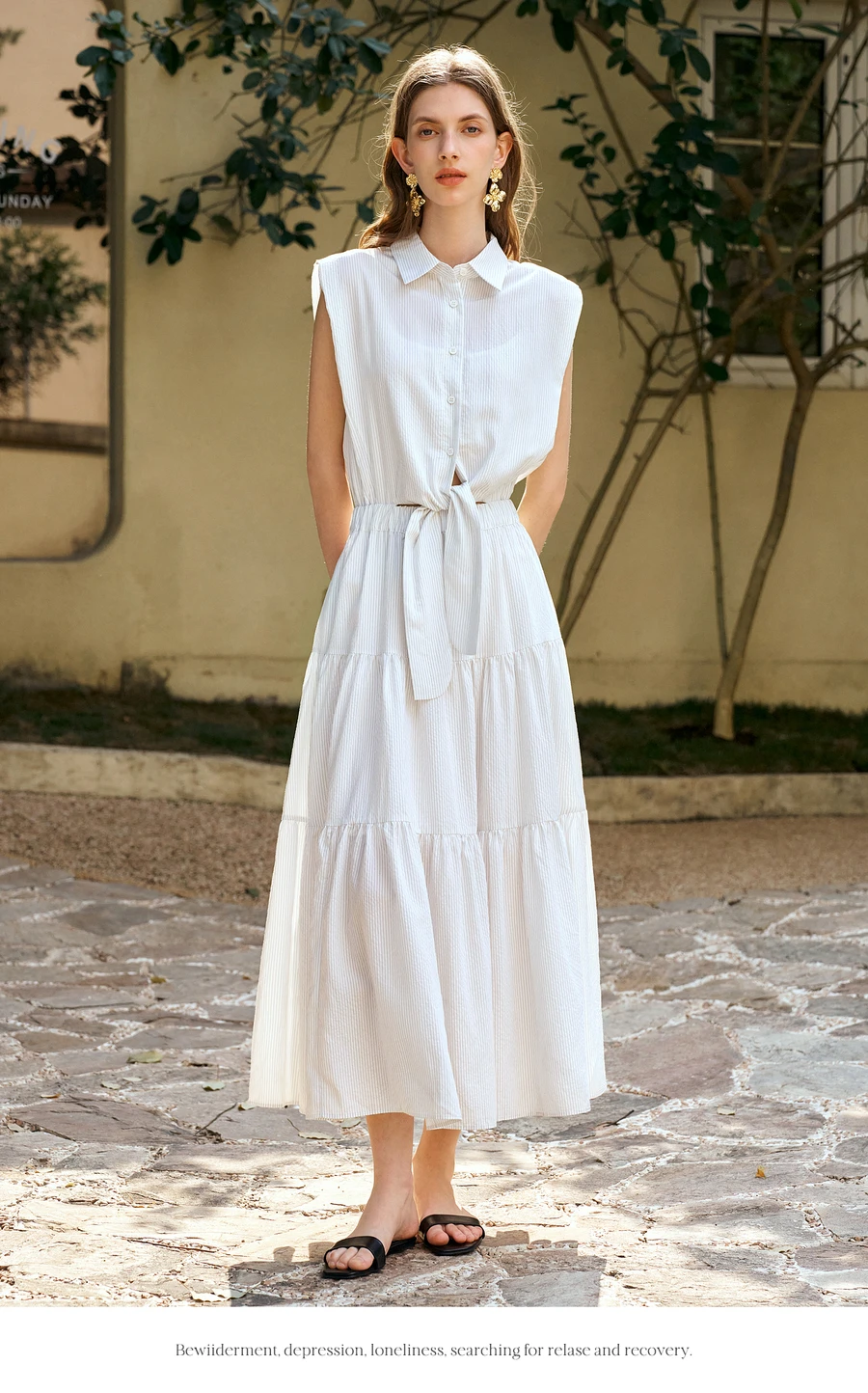 

OLrain Woman Summer Long Vacation Dress 2025 Sleeveless Lapel Strap White Ladies A-Line Dress Women's Clothing O57XL99505