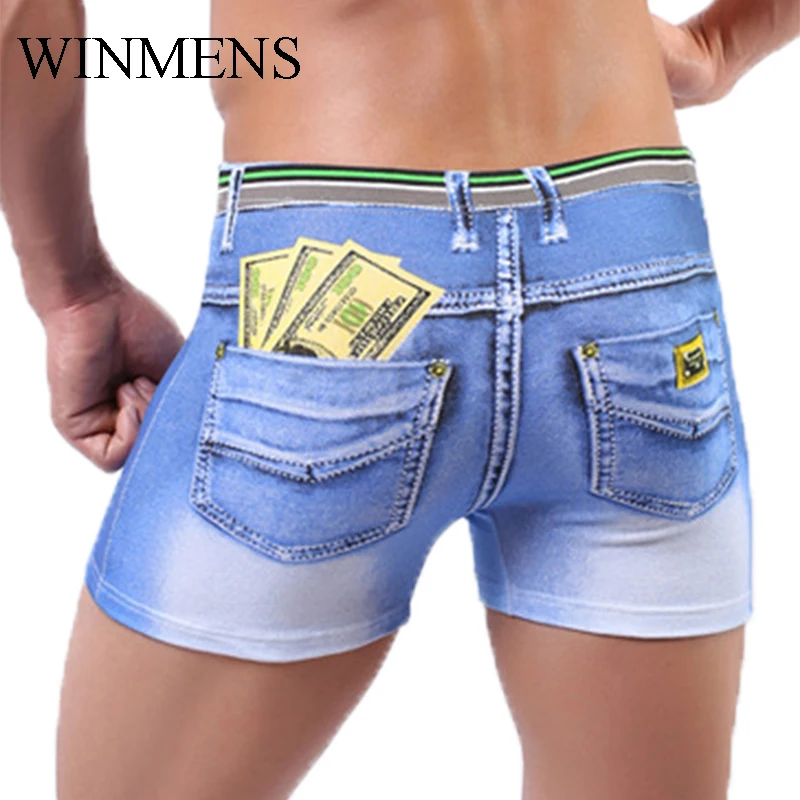 Clearance Sale Men' Boxer Briefs Funny USA Dollars Print Cotton Gay Trunks Lingerie Male Sexy Big Pouch Elastic Underwear