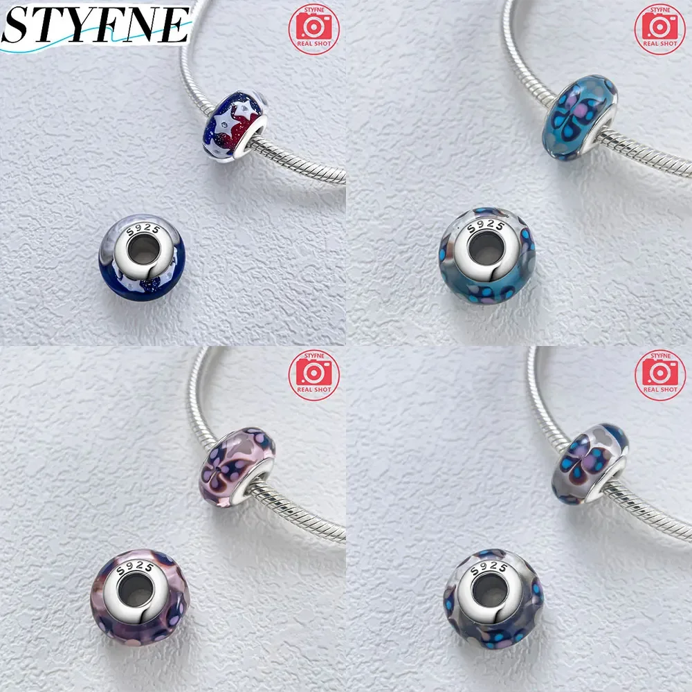 925 Sterling Silver Original Shiny New Mini Pattern Murano Turtle Rabbit Glass Beads for Women DIY Bracelet Jewelry Making