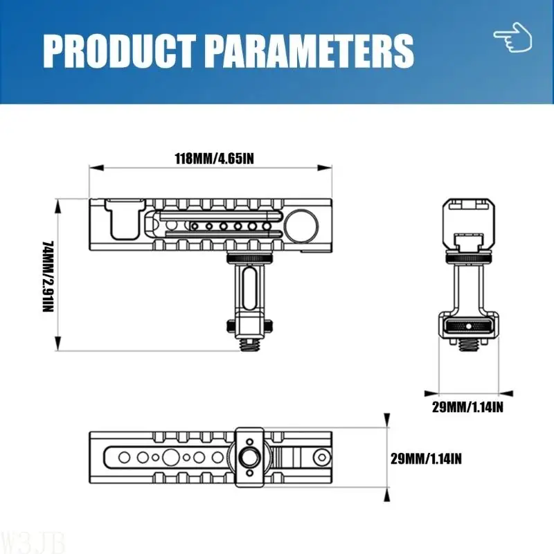 W3JB Kameragriff DSLR-Griff mit 3/8 Zoll 1/4 Zoll Gewindeloch Arca-Loch/obere Gleitschiene zur Gerätebefestigung – Detail 6