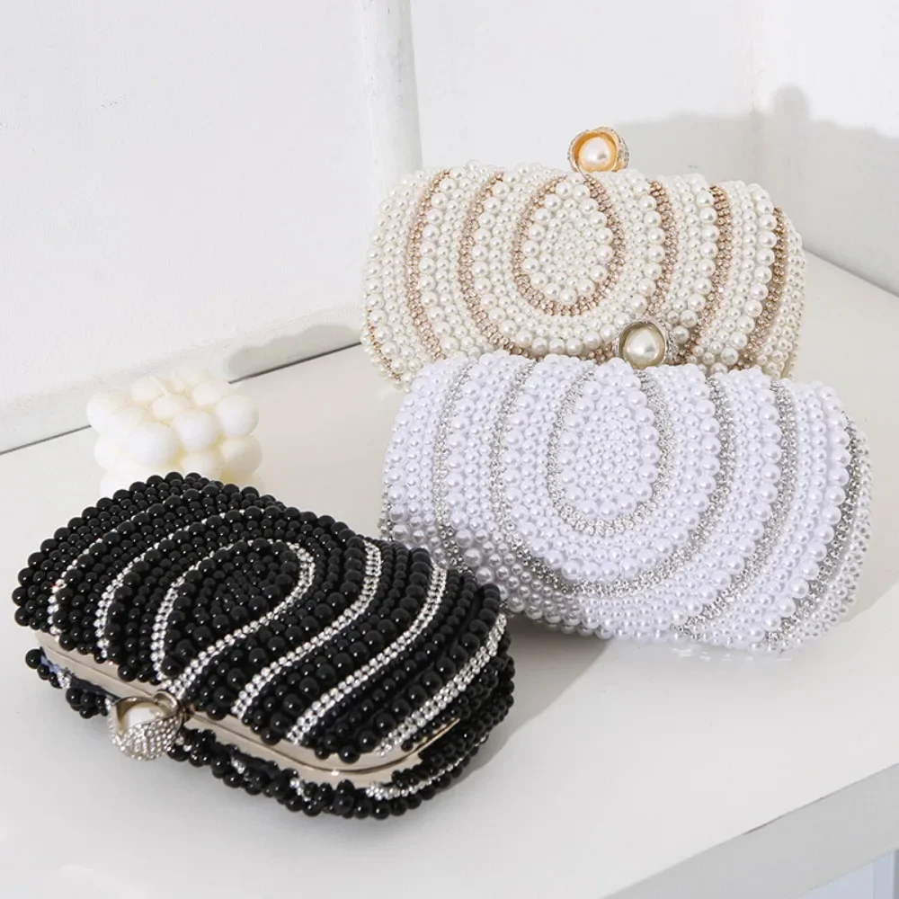 

New Retro Ladies Pearl Dinner Handmade Bead Embroidery Bag Diamond-encrusted Banquet Dress Clutch Bag Carteras De Fiesta Flores