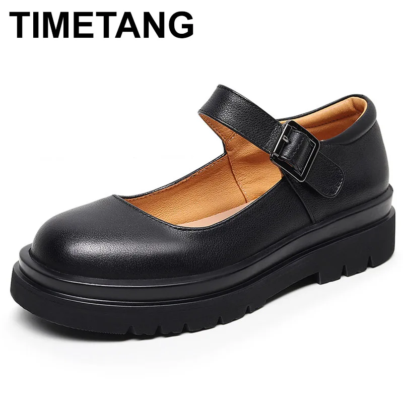 

College Style Mary Janes Single Shoes Thick Soled Flat Platform Shoe Female Round Toe Shallow Retro Buckle thin shoes