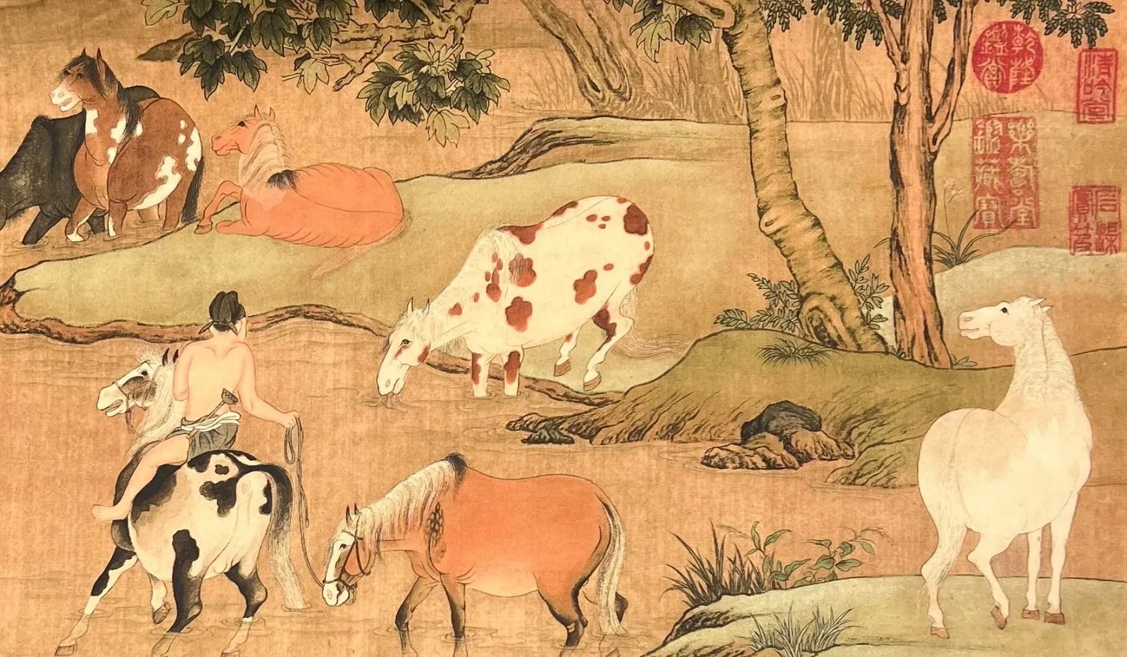Old Chinese Zhao Mengfu - Bath Matu painting Small and long scroll