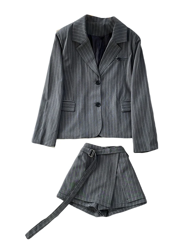 Briti Sle Faionable Listrado Terno Jaet e Saia Or de Cintura Alta Conjunto de Duas Peças para Meninas da Moda Casual Roupas de Inverno