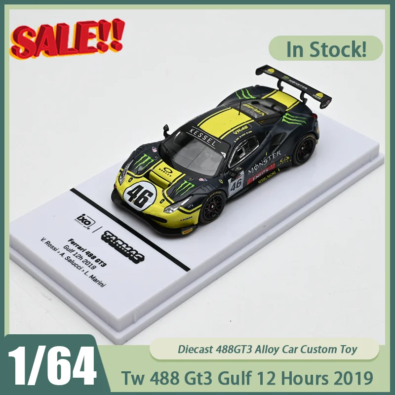 

New In Stock 1:64 Tw 488 Gt3 Gulf 12 Hours 2019 Alloy Car Miniature Diecast 488 Gt3 Static State Ornaments Custom Toys Kid Gift
