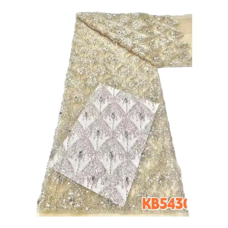 

Африканские кружевные ткани 2026: Роскошное тяжелое кружево с бисером, французская сетчатая ткань для платьев, кружевные ткани для шитья KB5430