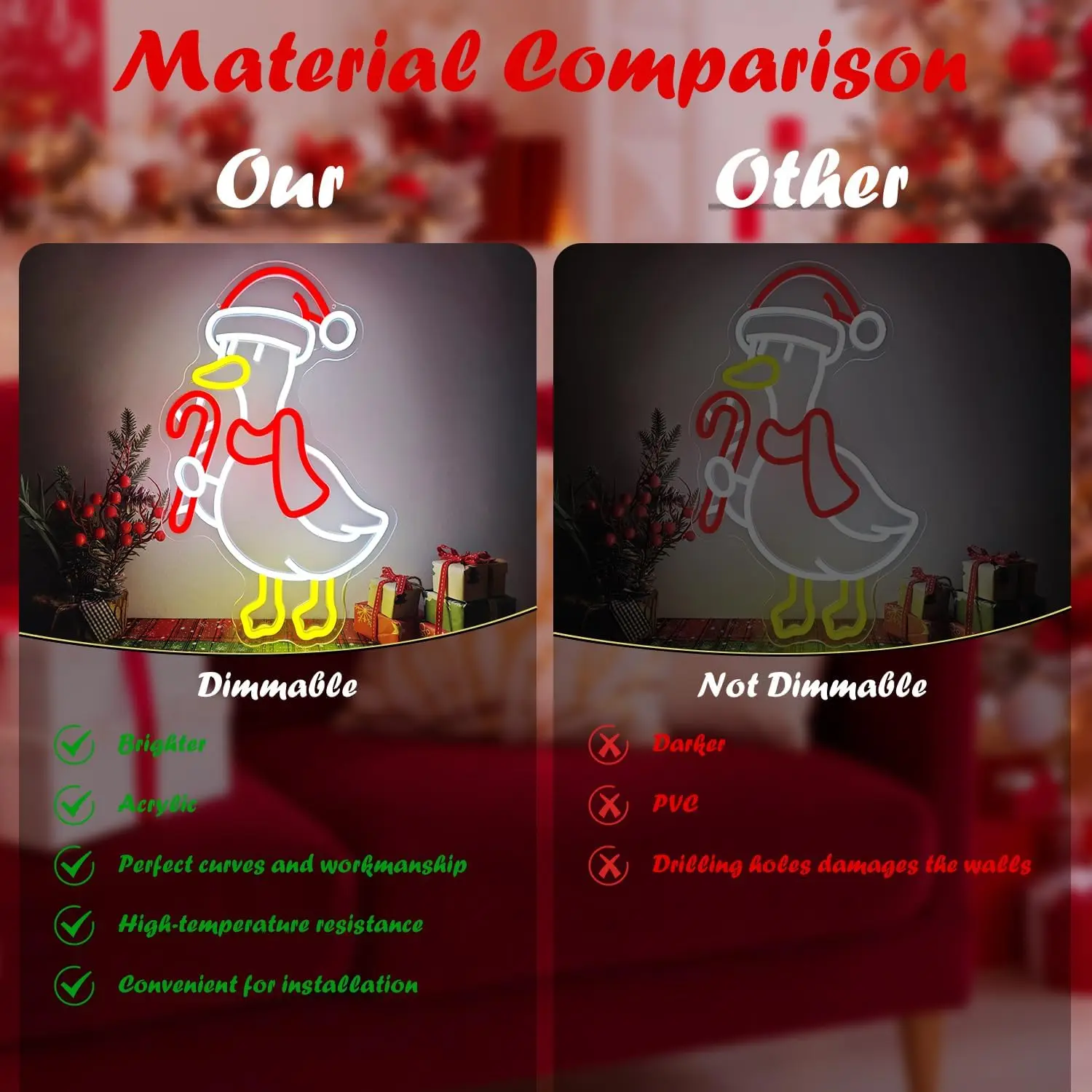 عيد الميلاد أوزة النيون تسجيل سخيف أوزة ضوء النيون تسجيل لغرفة النوم LED تسجيل الشتاء عطلة النيون جدار ديكور أوزة هدية للعائلة