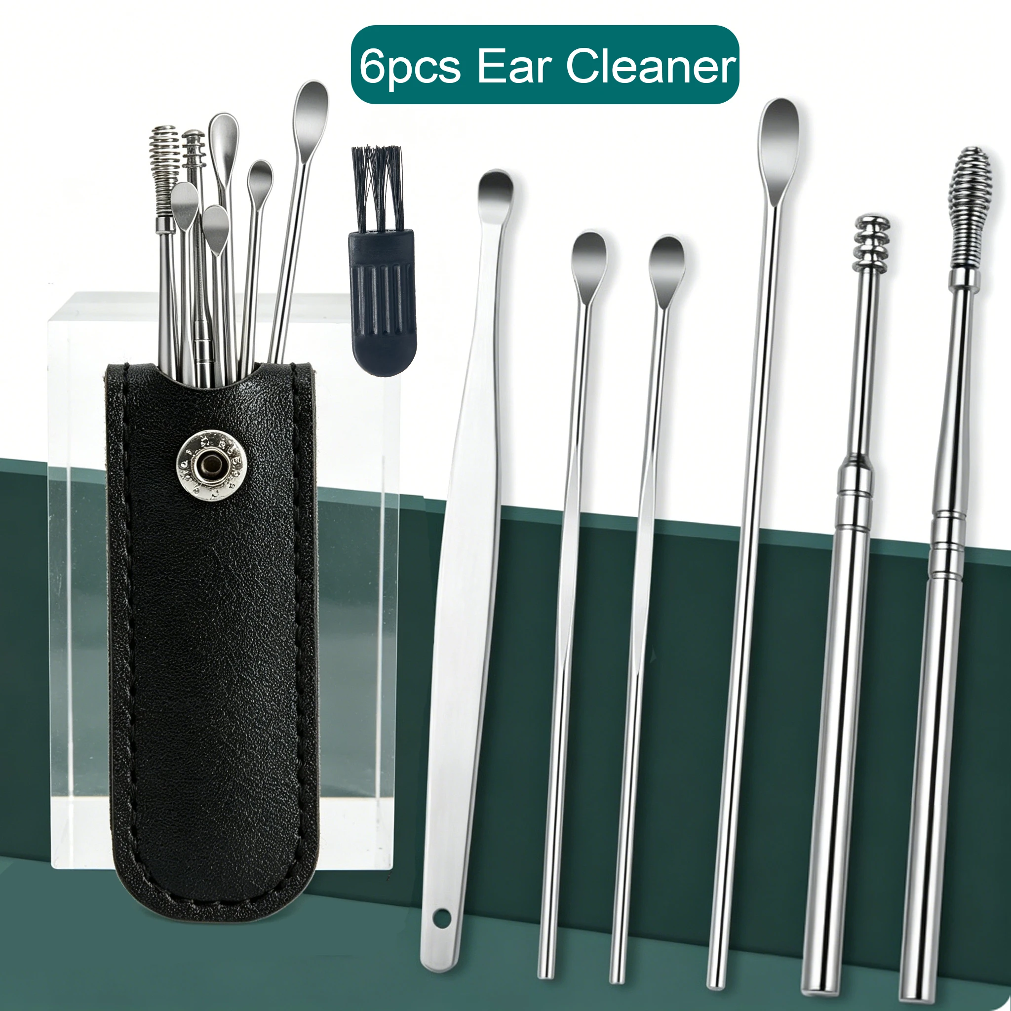 Stainless Steel Earpick Ears Cleaner Spoon Ear Pick Ear Wax Removal Tool Kit Ears Spoon Care for Baby Adults 6PCS Ear Care Set