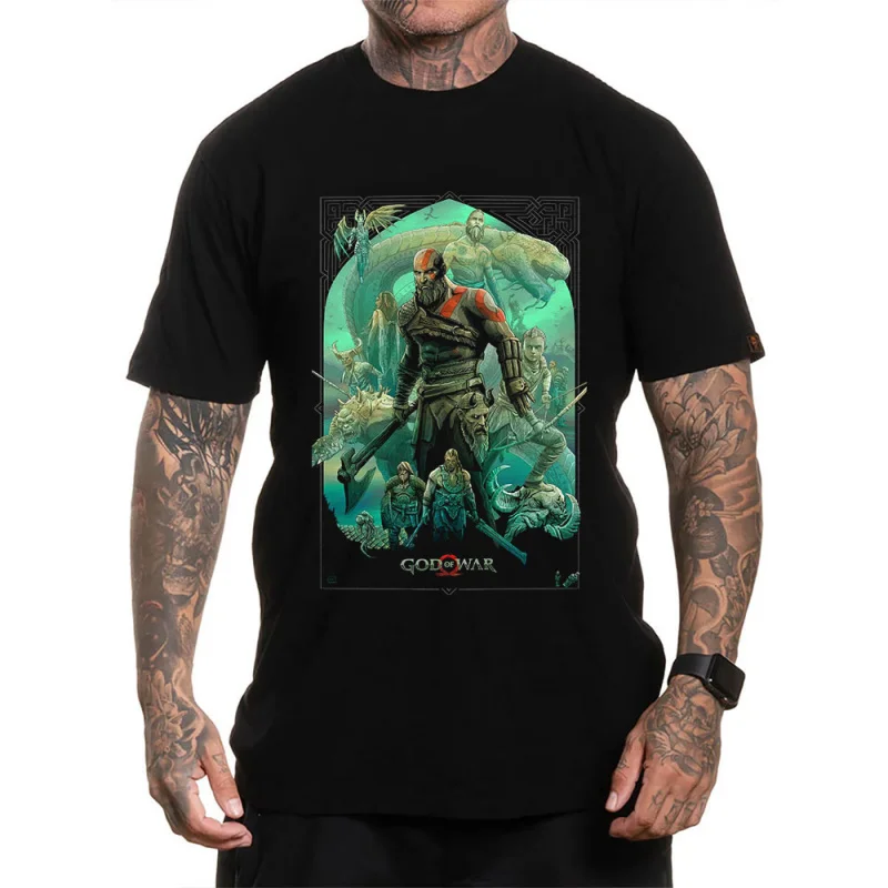 

Retro Kratos God of War Videogame print Gift T-Shirt Vintage Spartan warrior Graphic Clothes 0120 All size Tops Unisex Tee S-6XL