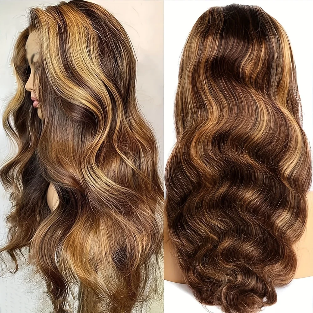200% Dichte Farbige Echthaar-Perücken für Frauen Ombre Lace Front Perücke Echthaar 4/27 13*4 Body Wave Highlight Lace Front