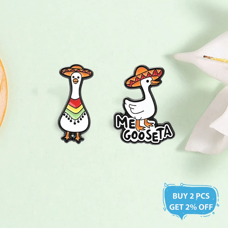 Cute Mexican Goose Enamel Pins Silly Goose with Sombrero Poncho Funny Pun Me Goose-ta Brooches Lapel Badge Jewelry Gifts