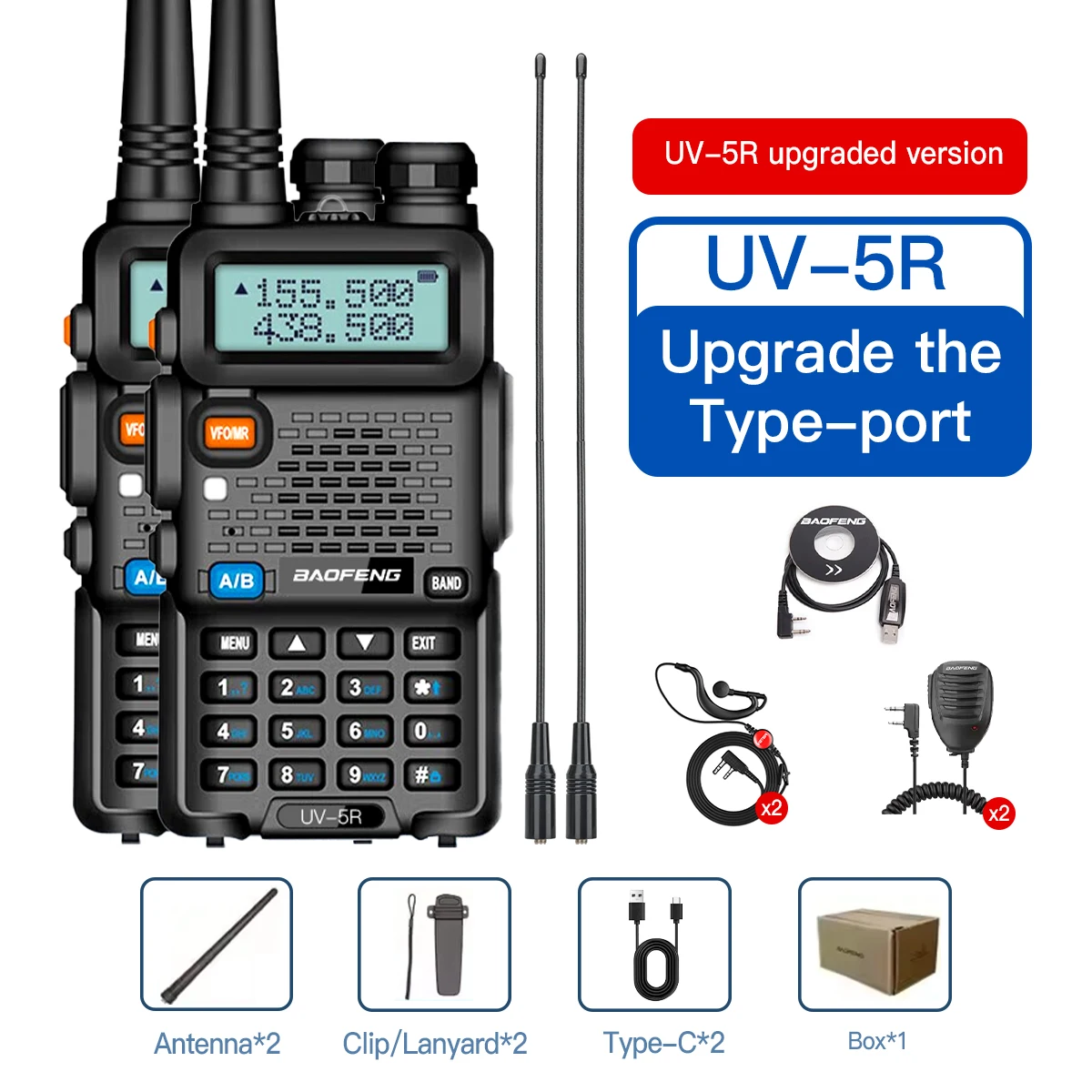 1 PC/2 PCS baofeng uv 5r USB Lange Afstand Ham Amateur Met FM Radio Lange Afstand Draagbare twee Manier Radio Baofeng CB Radio walkie talkie