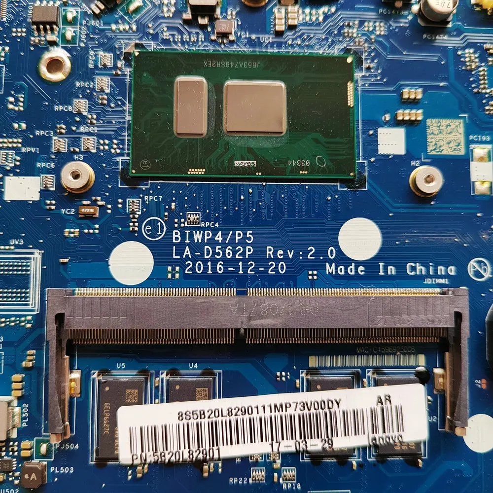 

BIWP4/P5 LA-D562P для Lenovo Ideapad 110-15ISK, материнская плата для ноутбука 5B20L82881 5B20L82886 SR2EX Pentium 4405U, процессор 4G RAM