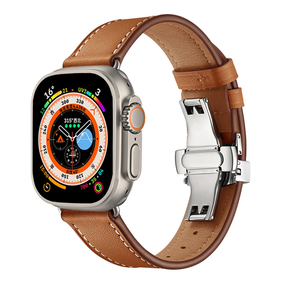 Leather Strap For smartwatch band 45mm 44mm 49mm 40mm 41mm 44 mm watchband bracelet correa iwatch serie 3 5 6 SE 7 8 9 ultra 2