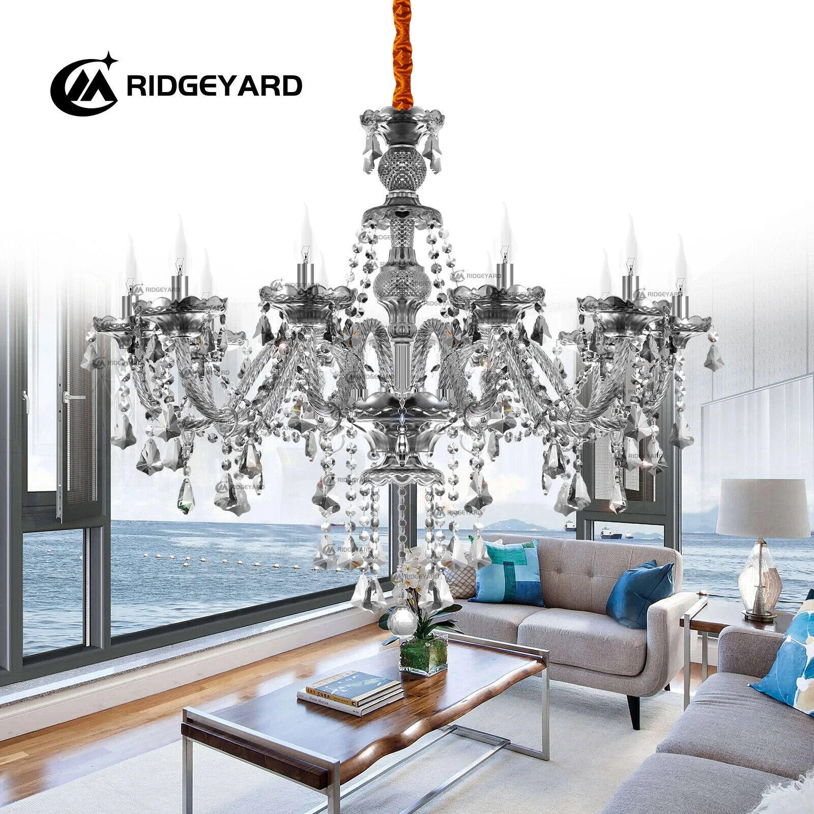 Ridgeyard lampadario a soffitto in cristallo nero/grigio a 10 luci artistico K9 lampade a sospensione a soffitto in cristallo decorazioni per la stanza