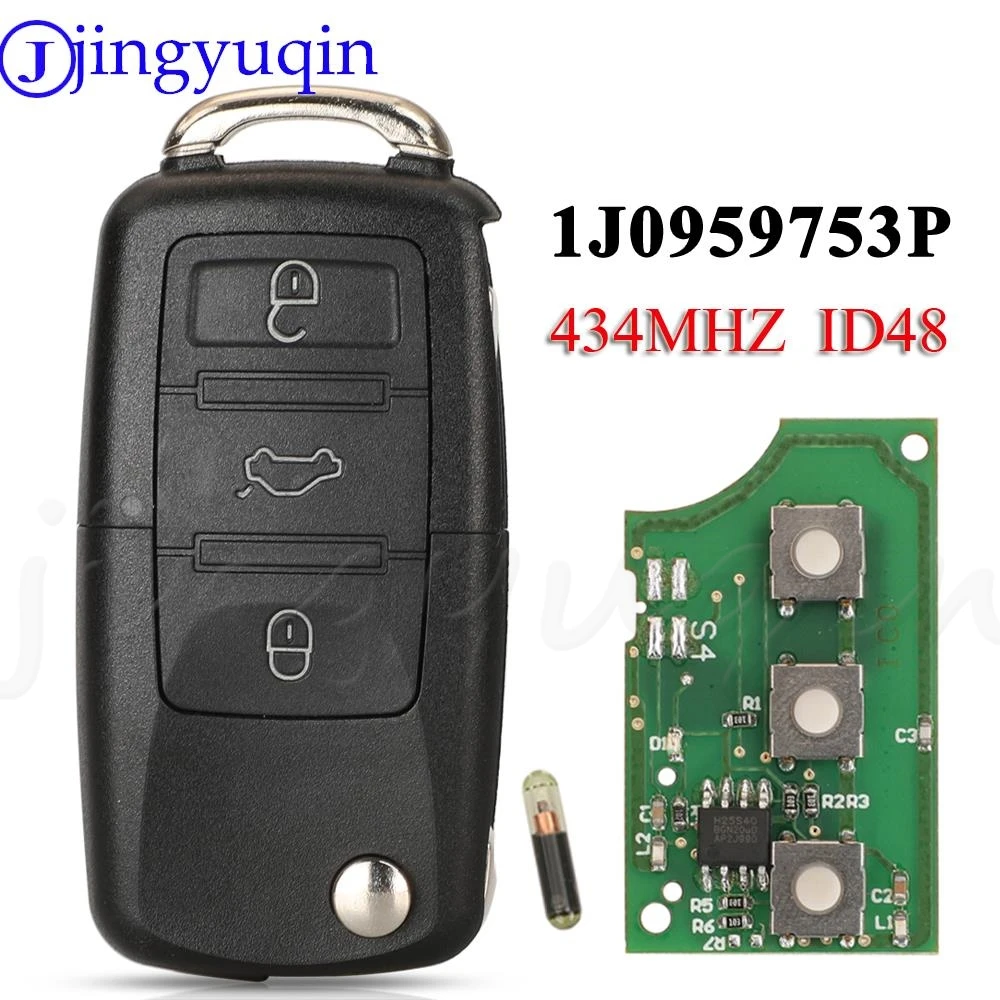 

jingyuqin 1J0 959 753 P 3 Buttons Flip Remote Car Key Fob 434MHz For Volkswagen VW Beetle Golf Jetta Passat 2002-2005 1J0959753P