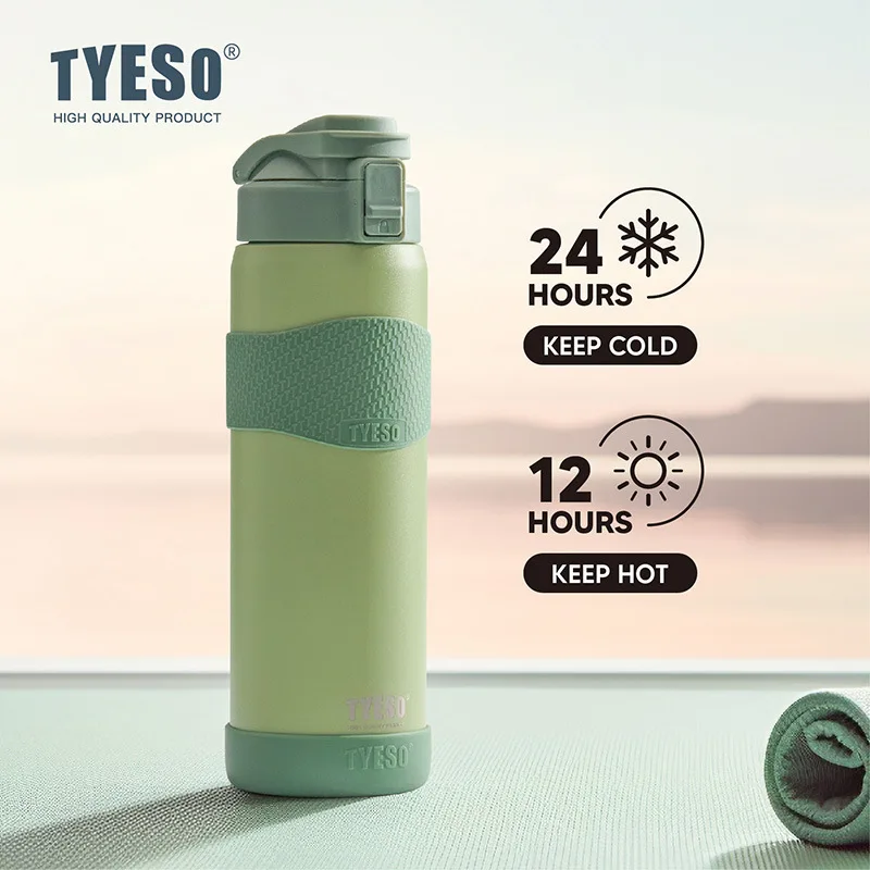TYESO 750/900ml Thermal Bottle Stainless Steel Vacuum Flasks with Straw＆Cup Sleeve BPA-Free Insulated Bottles for Sports Cycling