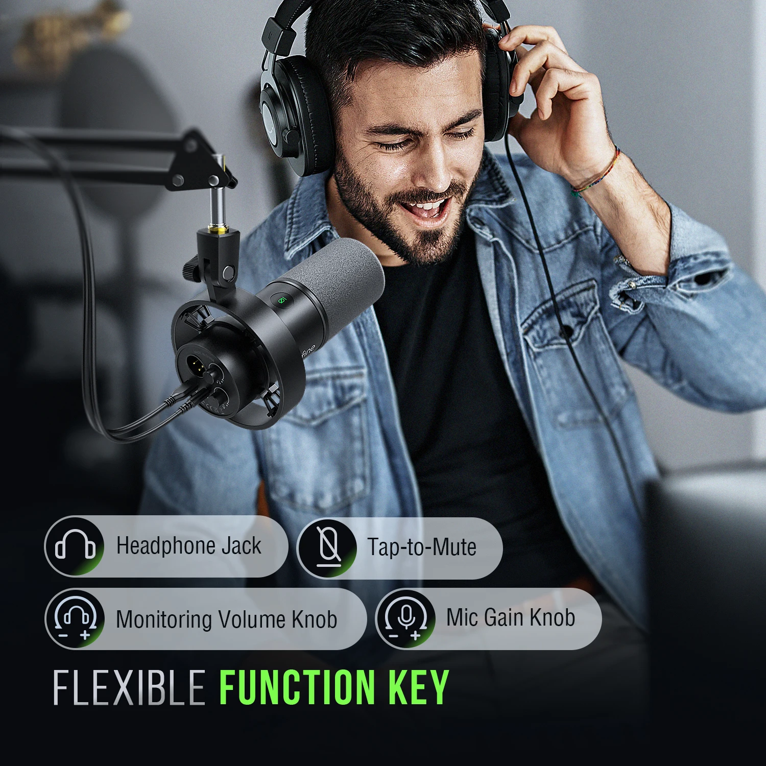 FIFINE USB XLR 다이나믹 마이크, 충격 마운트, 터치 음소거, 헤드폰 잭, 볼륨 조절, PC 또는 사운드 카드 녹음용, K688
