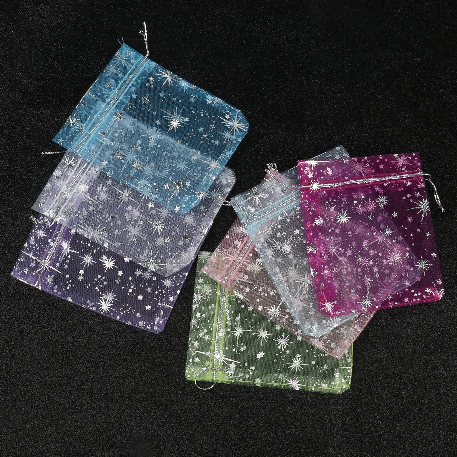 50pc/lot 10x12cm Star Jewelry Packaging Display Pouches Organza Bags Adjustable Drawstring bag For Wedding Christmas Gifts Pouch