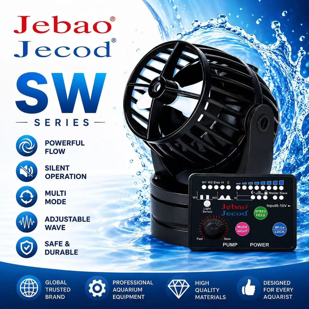 

Jecod SW-2/4/8/15 Jebao Touch Control Wave Circulation Reef Pump Super Magnetic 360° Flow Coral Reef Fish Tank Freshwater Marine