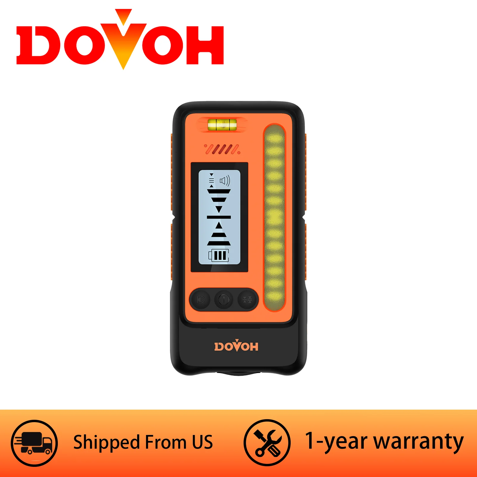 

DOVOH High Precision Laser Horizontal Receiver : Dual LCD Display, 197 ft., Outdoor Sun, Speaker, IP54 Shock Resistant, DR1