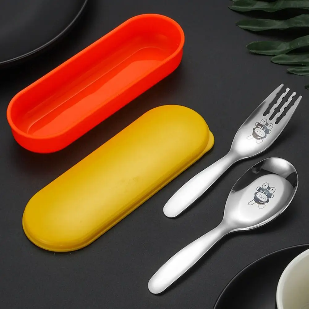 410 Stainless Steel Spoon Fork Set Silver Rabbit Cutlery Set Storage Case Short Handle Kids Tableware