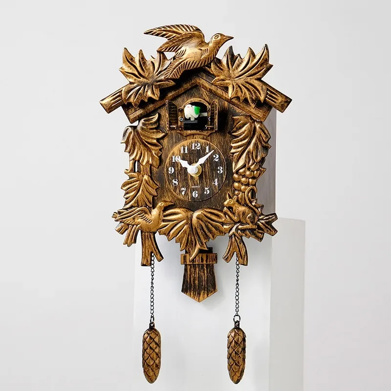 Vintage Cuckoo Wall Clock Hourly Chiming Plastic Cuckoo Clock Home Decor Kids Room Wall Clock