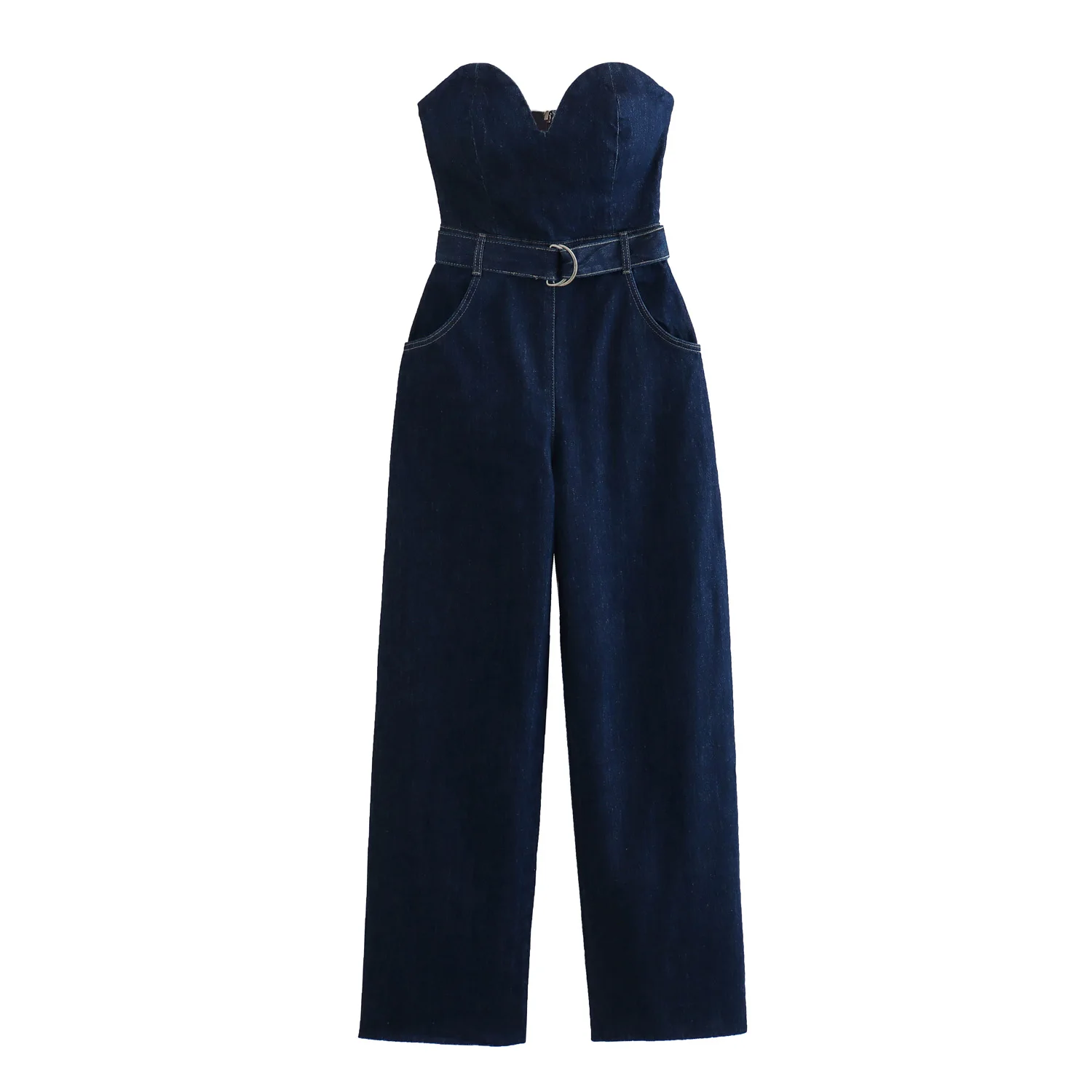 

2025 Women's Fashion Denim Blue Casual Skinny Corset Style Denim Jumpsuit Women's Street Jumpsuit Back Pants