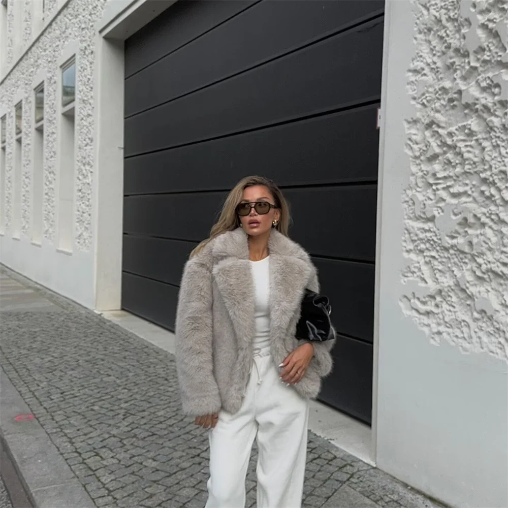 

BMURHMZA Autumn/Winter New Product Women's Casual Versatile Collar Long Sleeve Solid Color Temperament Show Thin Hairy Coat