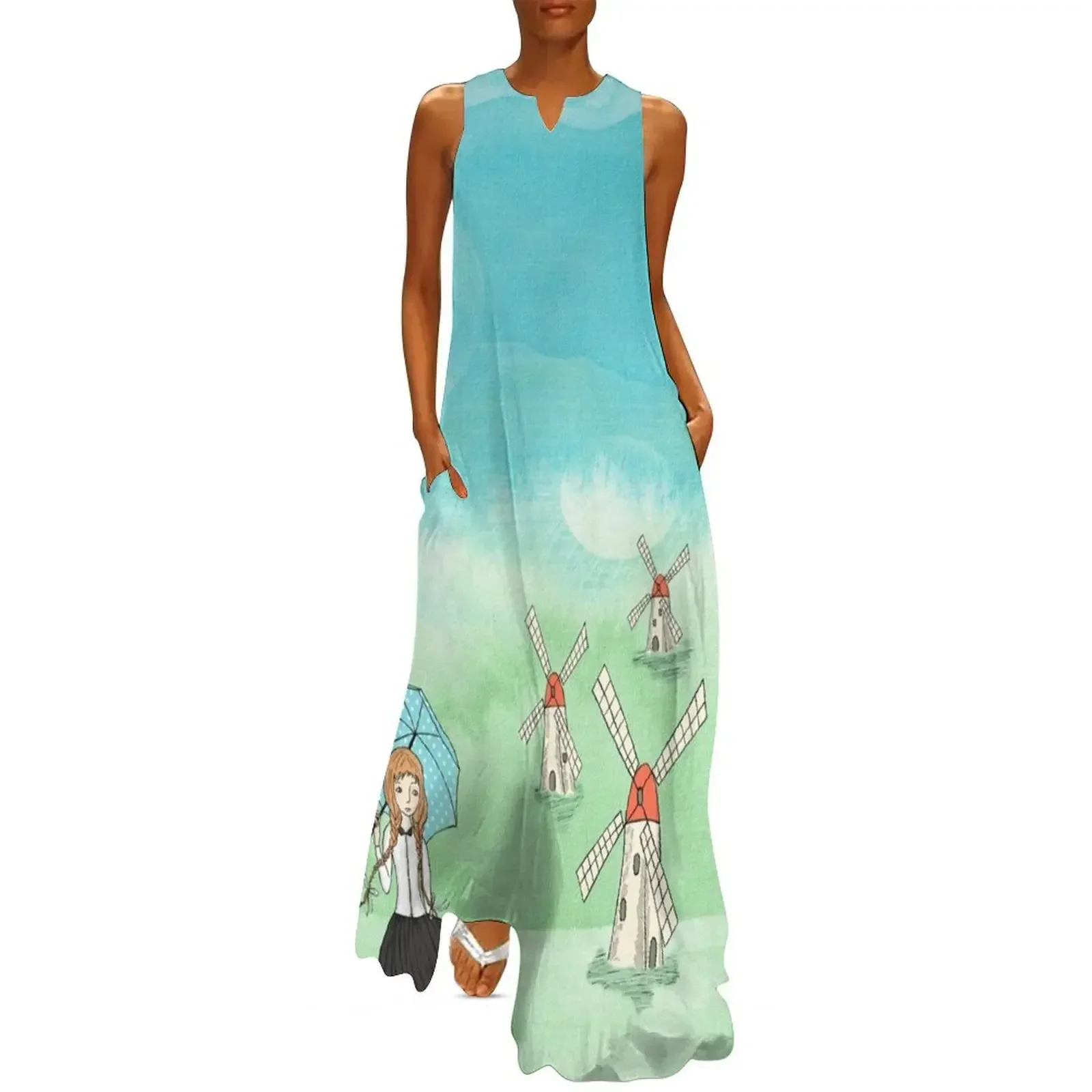 

Girl with Tulips and Mills - Netherlands Travel Long Dress women clothes Summer skirt summer dress woman 2025 sexy dress