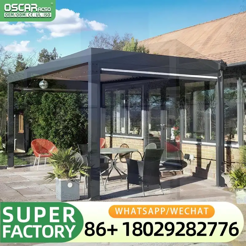 Outdoor Sun Shade Louvered Arches Remote Controlled Rot Proof Garden Pavilion Similar to Pergolas and Arbours for Backyard Patio