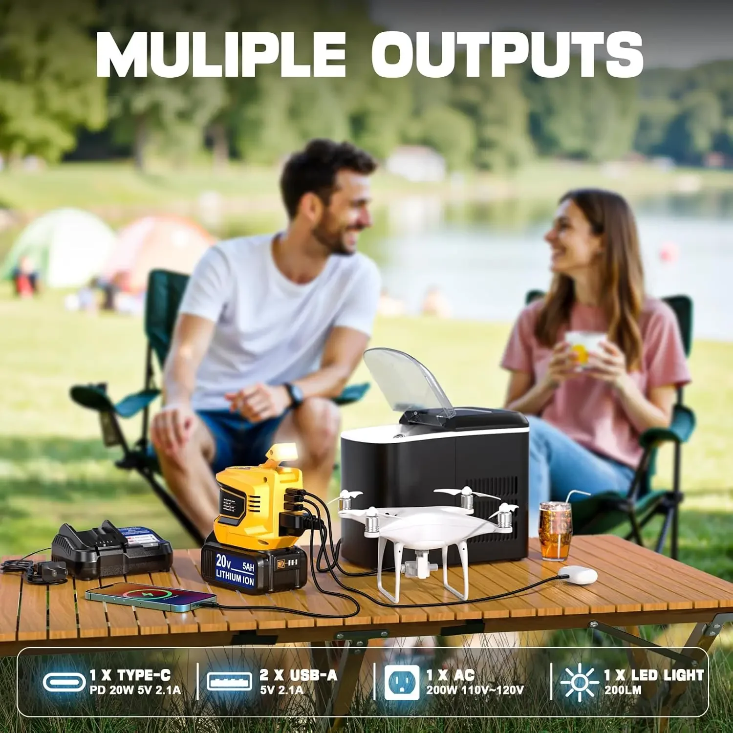 

Great deal.200W Power Inverter for 20V Max, Battery Inverter DC 20V to AC 110V-120V, Portable Power Adapter with a 5AH Battery