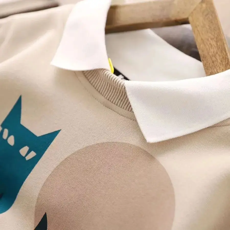 Sudaderas con capucha para niños, suéter con estampado completo de gato, cuello con tapa, diseño falso de dos piezas, ropa cómoda para niños, primavera y otoño, nuevo