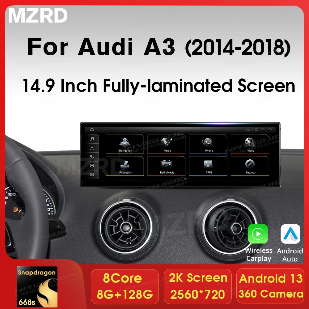 MZRD 14.9'' Android13 Car Radio For Audi A3 2014-2018 GPS Stereo Multimedia Player CarPlay Auto Headunit Bluetooth 4G Wifi Tools